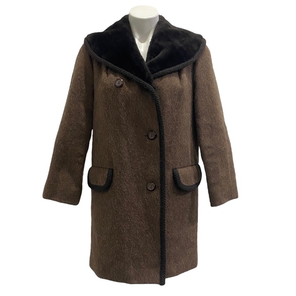 VINTAGE no brand "wool" warm thick material brown faux fur jacket Coat sz S/M - Picture 1 of 9